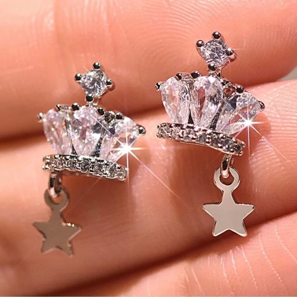 New Diamond Zircon Crown Star Stud Earrings